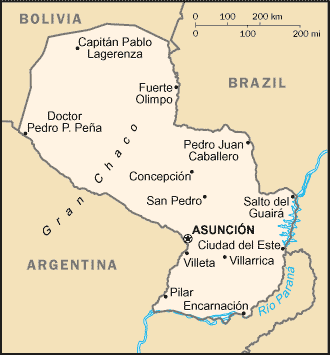 Kart over Paraguay